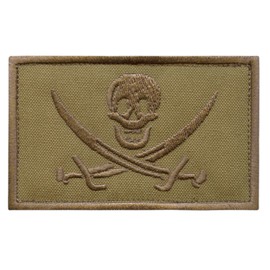 Tan Coyote Calico Jack Skull Pirate Jolly Roger Morale Tactical ISAF Embroidery Badge Velcro Patch