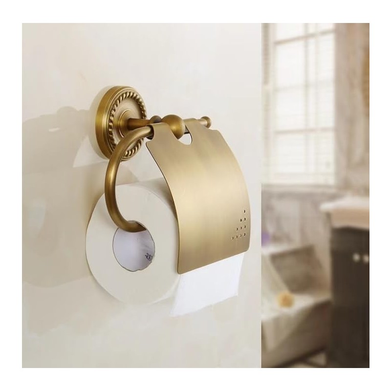 YWHWLX トイレットペーパーホルダー 真鍮製 紙巻器 カバー付き 壁掛け おしゃれ アンティーク風 バスルーム装飾