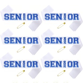 6PCS White Senior 2026 Sashes with Royal Blue Glitter Printing Letters，2026 Graduation Celebrations Sashes, Class of 2026 Sash for Graduation Party, Senior Cheerleader, Class Competition Sashes