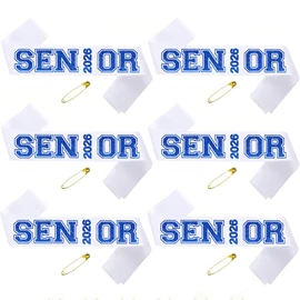 6PCS White Senior 2026 Sashes with Royal Blue Glitter Printing Letters，2026 Graduation Celebrations Sashes, Class of 2026 Sash for Graduation Party, Senior Cheerleader, Class Competition Sashes
