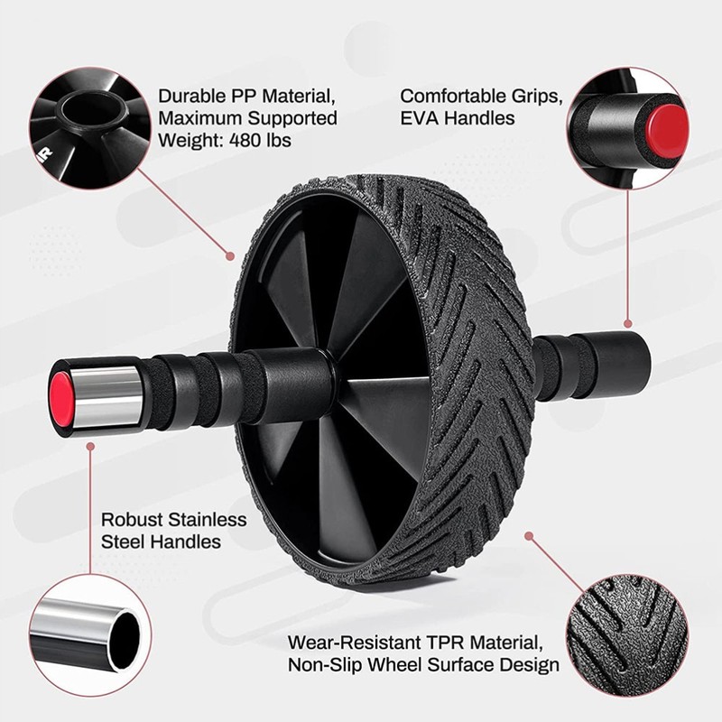 Wheel Exercise Roller with Non Slip Knee Pad Resistance Band