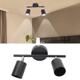 Kit de Iluminación de Riel LED Negro Mate, 2 Cabezales Giratorios de 90 Grados, Fácil Instalación con Ventosa, Amplia Aplicación para Bombilla GU10