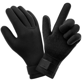 AUAUY Wetsuit Gloves, 3mm Neoprene Swimming Gloves, Thermal Anti-slip Diving Gloves, Scuba Gloves with Adjustable Wrist Strap for Scuba Diving Snorkeling Surfing Paddling Kayaking Swimming (A-L)