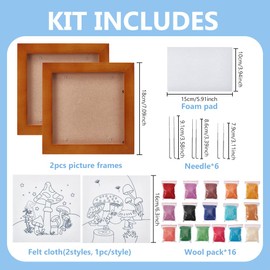 INFUNLY 2 Set DIY Mushroom Needle Felting Frame Kit Felt Painting Kit for Beginners Needle Felting Pad DIY Wool Needle Felting Starter Kit Decorative Frame with Instructions for Home Decoration