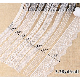 ABSOFINE Lace Ribbon, 42 m White Beige Vintage Set Total 14 Rolls for Sewing Wedding Table Decoration Crafts Gift Ribbon