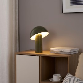 Brightech Celia Table Lamp – 10" Touch-Controlled Mushroom Desk Lamp, Cordless & Dimmable LED, Portable Bedside Night Light, Sustainable Mood Light, Recycled Modern Patio Lamp for Home Décor – Green