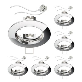 ledscom.de Circ Ceiling Mounting Frame Aluminium Mounting Ring Chrome (LED/Halogen/MR16/50 mm) Including GU5.3 Socket, Pack of 6
