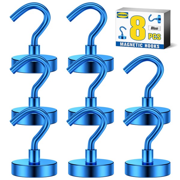 Grtard 8Pack 35LBS Magnetic Hooks Heavy Duty, Neodymium Magnet Hooks