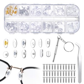 Brillen Nasenpads Reparatur-Set mit 60 Paar Silikon Nasenauflagen & 12 Stilen – Rutschfeste Brillenpads mit Luftkammer-Design Perfekte Nasenpolster für Brillen