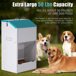 ZHEQOGZH Galvanized Automatic Dog Feeder Large Breed 45 Pounds, Metal Dog Food Gravity Feeder Extra Large Automatic Pet Feeder, Easy to Move with Wheels