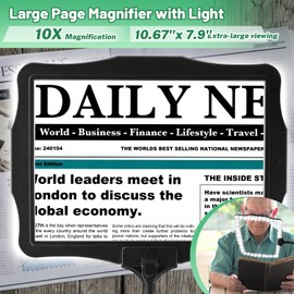 10X Large Magnifying Glass with Light and Stand for Reading with 50 LED Light,Desktop Magnifying Lamp Page Magnifier for Reading,Close Work Knitting Sewing Painting Seniors