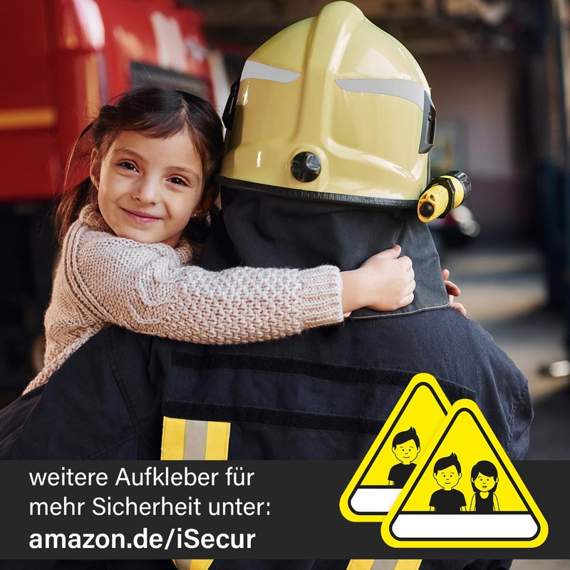 2 reflective children's finder stickers, fire brigade, 10 cm, yellow,