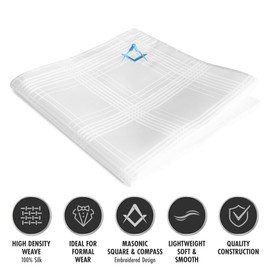 The Masonic Collection 100% Silk Pocket Square White Light Blue, White