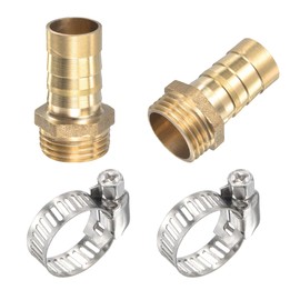 sourcing map Brass Hose Barb Fitting Straight 16mm x G1/2 Male Thread Pipe Connector with Stainless Steel Hose Clamp, Pack of 2