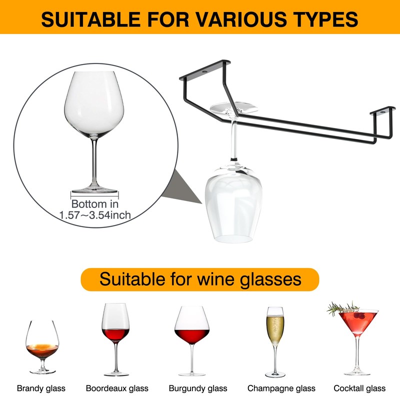 FOMANSH 14-Inch Under Cabinet Wine Glass Holder - Metal Stemware