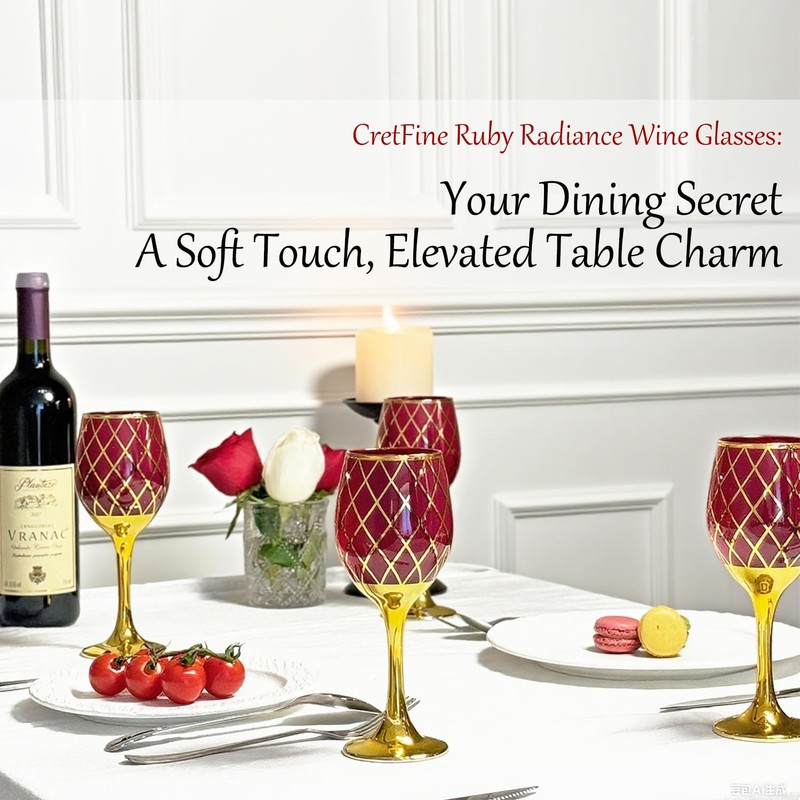 CretFine Blue and Gold Gold Wine Glasses Set of 2,