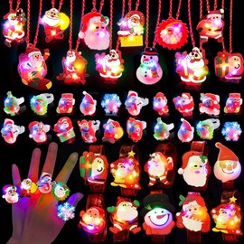 Atonofun Christmas Party Favors for Kids Light Up Christmas Gift Flash Rings Necklaces Bracelets 42 Pack Christmas LED Toys Glow in the Dark Christmas Party Supplies for Christmas Stocking Stuffers
