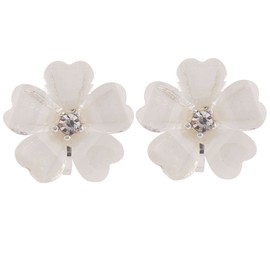 GRACE JUN Silver Plated Opal Flower Shape Clip on Earrings Non Piercing for Women Fashion Cuff Ear Clip(Silver)