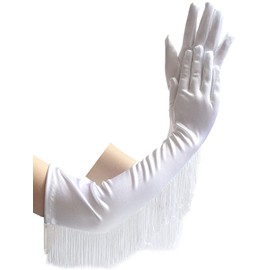 Aniler Women's 1920s Satin Stretchy Wedding Bridal Opera Party Costume Elbow Length Tassels Long Gloves (One Size, White)