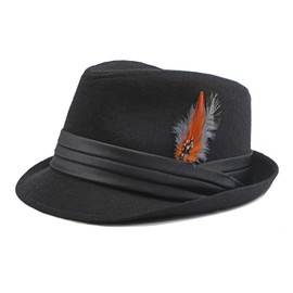 XGOPTS Fedora Trilby Hat Panama Hat for Men British Classic Wool Felt Bowler Hat with Feather Short Brim Jazz Cap Jazz Dancers Gangsters Rapper Cowboy Gentleman Fedora Hat for Party Dancing Stage