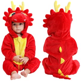 MICHLEY Unisex Baby Boy Girl Hooded Romper Winter Animal Cosplay Jumpsuit Outfits, Dargon, 30-36months, Size 120