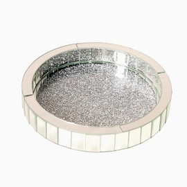 12” Rotating Perfume Organizer Tray,Mirror Glass Vanity Tray for Bedroom Dresser,Makeup Skincare Organizer for Bathroom,Crushed Diamond Home Decor