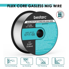 bestarc Flux Core Welding Wire, 0.035” +0.030” E71T-GS Gasless MIG Wire, Mild Steel MIG Welding Wire with Low Splatter, 2-Pound Spool, 2-Packs