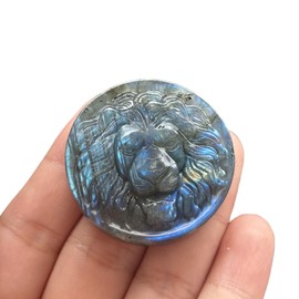 Bacatgem Natural Boutique Labradorite Seiko Relief Mighty Lion Crystals and Healing Stones,Haped DIY Pendant