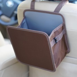 Ginsco Foldable Car Trash Can 2 Gallons, Hanging Car Trash Bag, Large Capacity Car Garbage Can, Water-Resistant Leakproof Cars Trash Bin, Cars Organizer for Camping, Cars Interior Accessories (Brown)