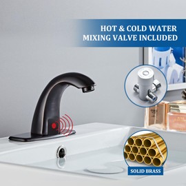 Luxice Oil Rubbed Bronze Touchless Bathroom Sink Faucet - Automatic Motion Sensor Battery Opertated with Temperature Mixing Valve for Commercial Lavatory
