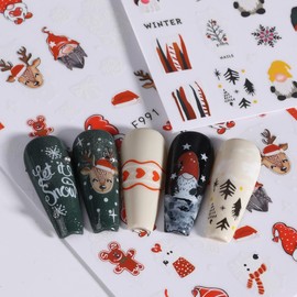 8 Sheets Christmas Nail Art Stickers Santa Claus Nail Decals for Nail Art Wreath Reindeer Nail Art Stickers 3D Self Adhesive Winter Nail Supplies Charm for Women Christmas Nail Art Decoration