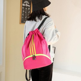 Getrays Gym Sack, Backpack, Large Capacity, Waterproof, Foldable, Sports Bag, Includes Shoe Holder, Gym Sack, Napsack, Stripe, Drawstring Bag, Side Pocket, For Swimming, Club Activities, Circles,