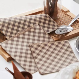 100Pcs Wax Paper Sheets for Food, Basket Liners Food Picnic Paper Sheets Greaseproof Deli Wrapping Sheets,BBQ paper,Coffee-colored checkered printing (5.9×5.9 in)