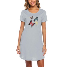 ENJOYNIGHT Womens Nighties Short Sleeve Nightshirt Soft Nightdress for Ladies Summer Loungewear Casual Nightwear (Large,BL-Fly)