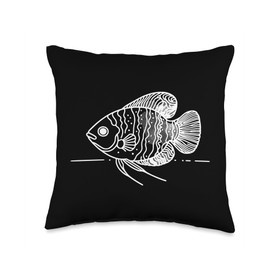Elegant Line Art Dwarf Gourami Fish Throw Pillow