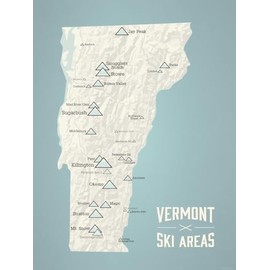 Vermont Ski Resorts Map 18x24 Poster (Beige & Opal Blue)