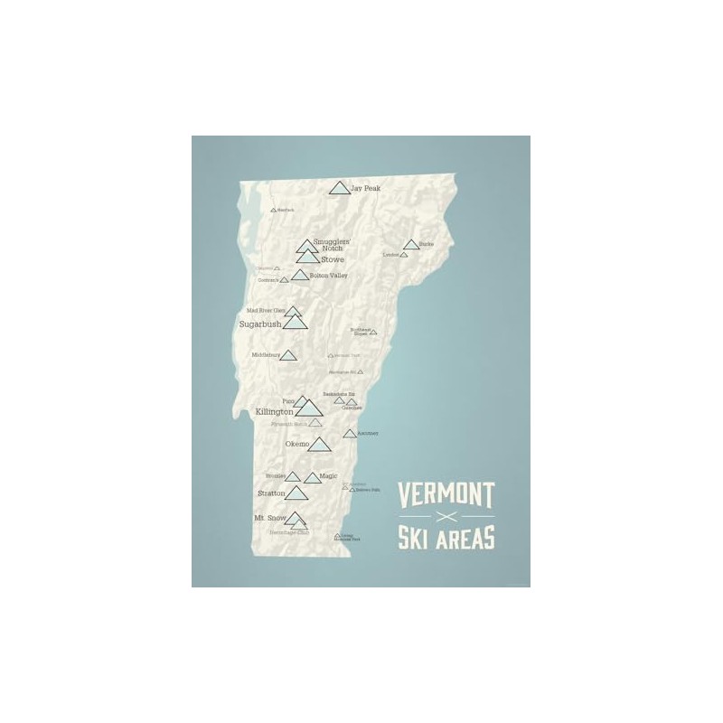 Vermont Ski Resorts Map 18x24 Poster (Beige & Opal Blue)