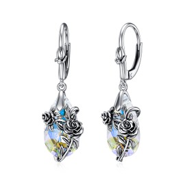 Mothers Day Gifts Birth Flower Aurora Borealis Earrings Sterling Silver Hypoallergenic Crystal Birthday Floral Flower Jewelry Birthday Gifts for Women Mom, Sterling Silver, non
