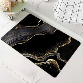 Bath Mat Rug-Gold Black Marble Pattern Rubber Non Slip Quick Dry Super Absorbent Thin Bathroom Rugs Fit Under Door Washable Bathroom Floor Mats-Shower Rug for in Front of Bathtub,Shower Room,Sink