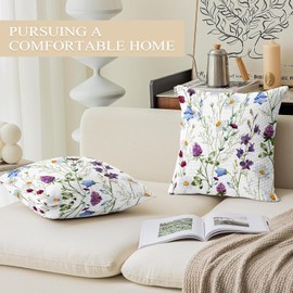ECZOIL Set of 2 Boho Cushion Covers, 50 x 50 cm, Flowers, Decorative Cushion Cover, Short Plush, 20 x 20 Inches, Double-Sided Print, Decorative Cushion Cover for Living Room, Sofa, Bedroom, Purple