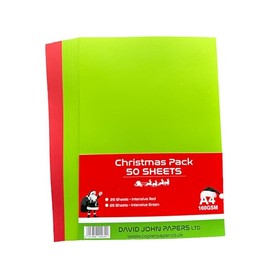 DJP 160 GSM A4 Christmas Festive Coloured Card - Red/Green (Pack of 50 Sheets) - 25 Intensive Red & 25 Intensive Green