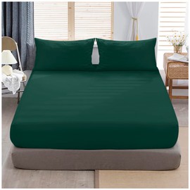 Premium King Size Extra Deep Fitted Sheet Dark Green - Extra Deep Pocket Bed Sheet 16 Inch 40 Cm - Non Iron Polycotton Deep King Size Fitted Sheet, 152X203Cm