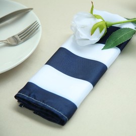 BalsaCircle 5 pcs 20x20-Inch Navy Blue White Stripes Satin Table Napkins - Wedding Party Home Catering Linens Decorations