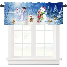 Gaakvrr Christmas Valance Curtains for Windows, Winter Snowman Kitchen Valances for Windows, Window Treatments for Kitchen Bathroom Bedroom 45x135cm（18x54 Inch）