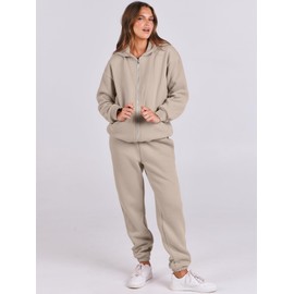 ANRABESS Womens 2 Piece Outfits Sweatsuits Oversized Zip Up Sweatshirt Jogger Sweatpants Tracksuit Sweat Lounge Matching Set White Medium