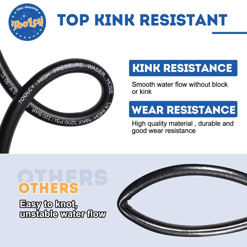 TOOLCY Pressure Washer Hose, 3400 PSI, 50 ft 1/4" Kink