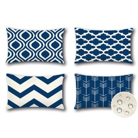 JOTOM Set of 4 Outdoor Decorative Cushion Covers 40x60 cm Modern Geometric Waterproof Throw Pillow Covers 16x24 Inch Sofa Indoor Bed Decor Cushion Cases for Patio Garden Porch Bench (Navy Blue)