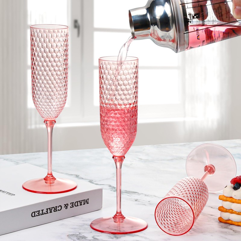 24 Pack Pink Detachable 2 piece Champagne Flutes 5.5 Oz