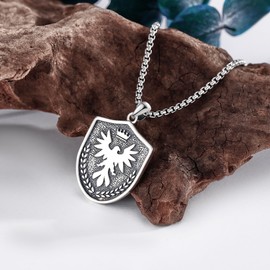 URONE Phoenix Necklace 925 Sterling Silver Rising Phoenix Pendant Phoenix Bird Shield Jewelry Gifts for Men Women