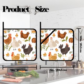 Cute Roosters Pot Holders Set of 2,Kitchen Heat Resistant Potholders for Microwave Cooking Baking Oven and BBQ Gifts for Women